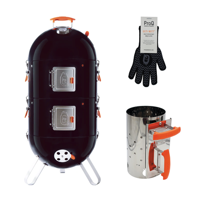 Pack ahumador a carbón proq frontier - 18'' + guante + encendedor de carbon proq